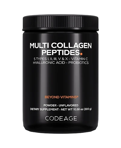 Codeage Multi Collagen Peptides Powder + Probiotics Black Edition, Vitamin C, Hyaluronic Acid Powder Supplement, Grass-Fed, Hydrolyzed, Zero Carbs, Ty