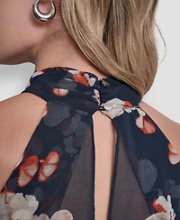 Dkny Petite Mock Neck Ruffles Short Dress