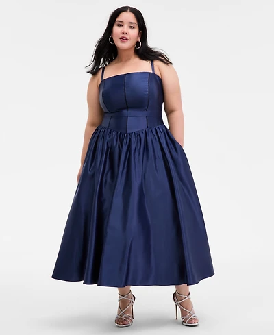 B Darlin Plus Satin Square-Neck Midi Dress