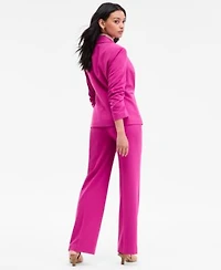 Tahari Womens Long Sleeve Bow Neck Blouse Ruched Sleeve Blazer Flare Leg Pants