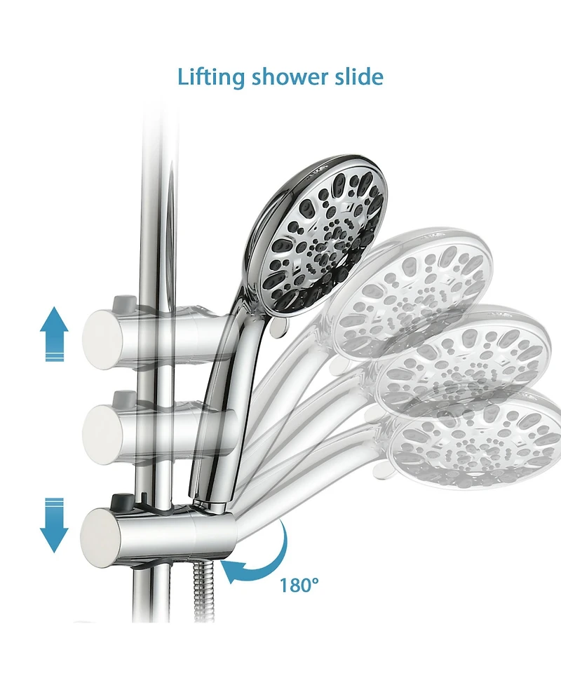 Rainsken No-Tool Installation 5 Inch Rain Shower & 7-Spray Handheld Combo with 26" Adjustable Slide Bar Dual Shower Head Combo Set