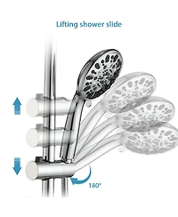 Rainsken No-Tool Installation 5 Inch Rain Shower & 7-Spray Handheld Combo with 26" Adjustable Slide Bar Dual Shower Head Combo Set