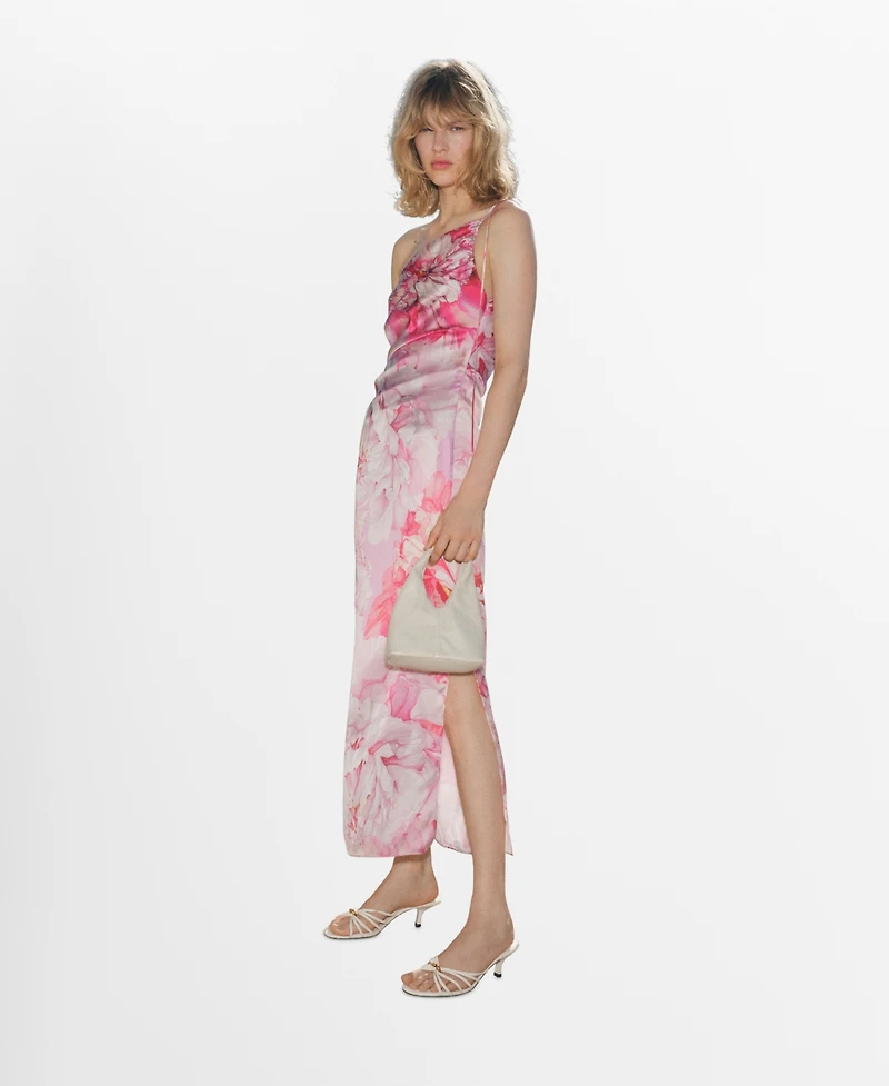 Mango Women's Floral Asymmetrical Satin Dress