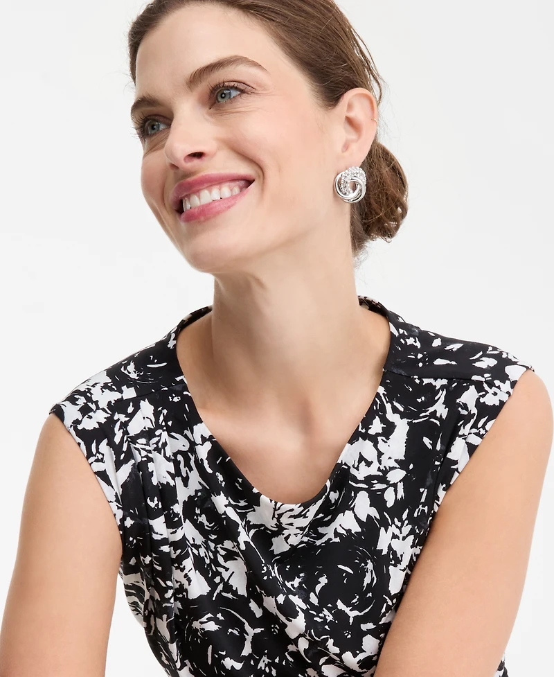 I.n.c. International Concepts Women's Short-Sleeve Ruched Boatneck Top, Macy's Exclusive