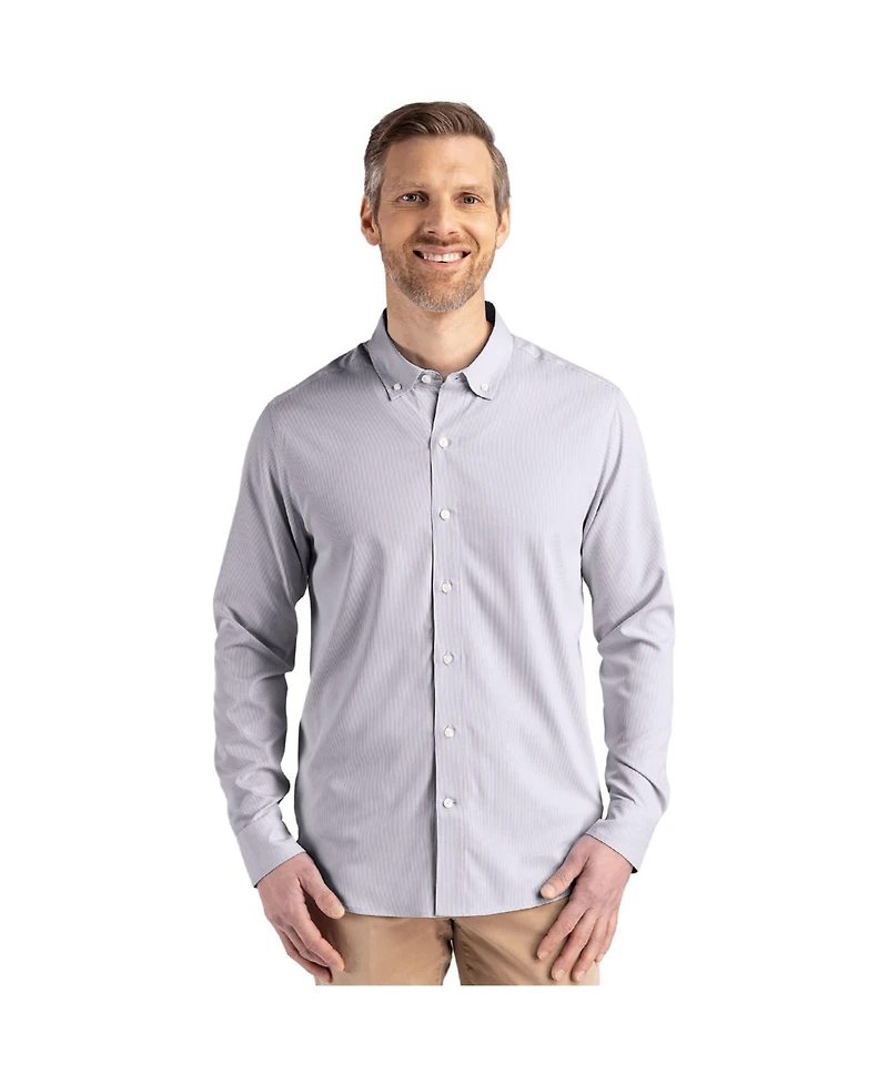 Cutter & Buck Men's Skyline Epic Confidence Recycled Pinstripe Long Sleeve Dress Shirt