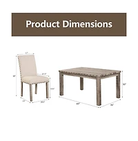 Farmhouse Dining Table Set for 4, Country Style Kitchen Table w/ 4 Upholstered Chairs, Rustic Vintage Dining Set for Family Meals