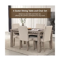 Farmhouse Dining Table Set for 4, Country Style Kitchen Table w/ 4 Upholstered Chairs, Rustic Vintage Dining Set for Family Meals