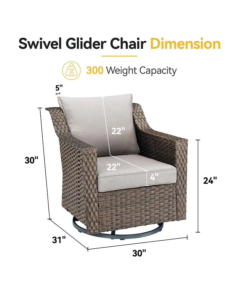 Gymojoy Slimline Brown Wicker Patio 2-Piece Swivel Chairs Outdoor Rocking Chair with Thick Deep CushionGuard Olefin Cushion