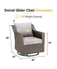 Gymojoy Slimline Brown Wicker Patio 2-Piece Swivel Chairs Outdoor Rocking Chair with Thick Deep CushionGuard Olefin Cushion