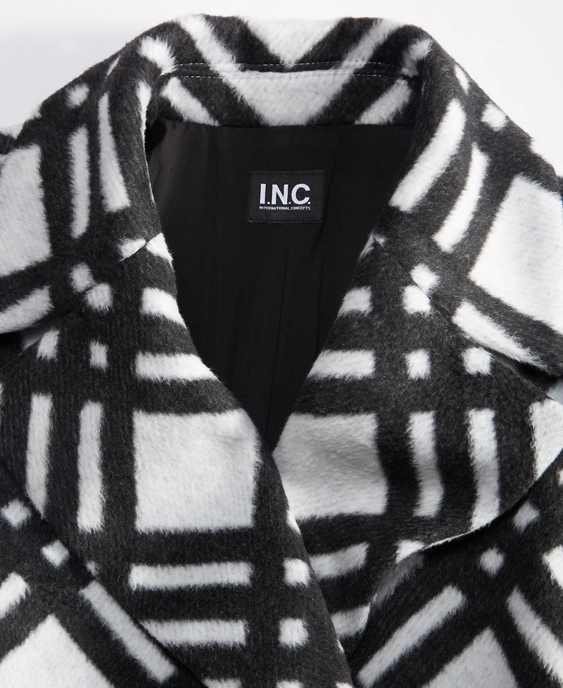 I.n.c. International Concepts Women's Belted Plaid Coat, Macy's Exclusive