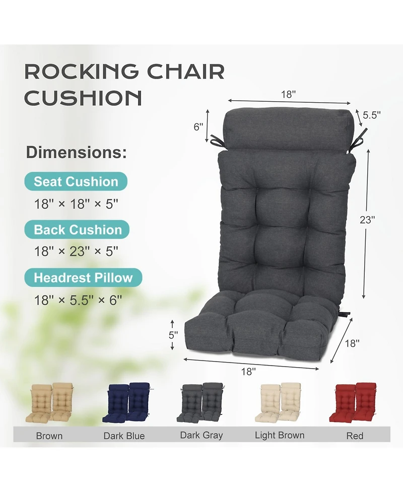Aoodor Tufted Rocking Chair Cushion, High Back Cushion with Waterproof and Fade-Resistant, Set of 2