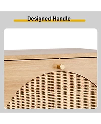 Slickblue Shoe Cabinet with 2 Rows of 4 Dump Buckets High Feet Arched Rattan Surface