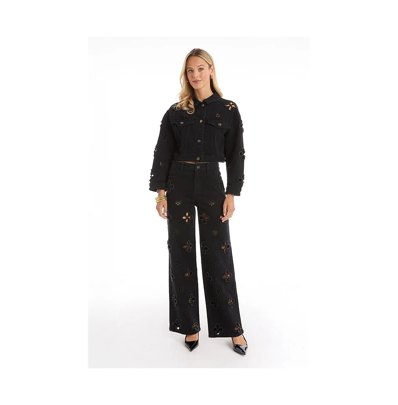 The Noli Shop Women's Kaia Pearl Jean Jacket - Black
