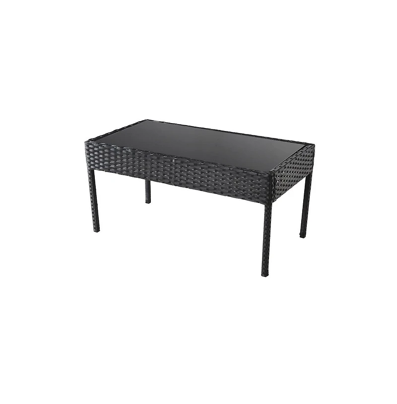 Jiallo Conversation Set. Black Wicker Blue Fabric
