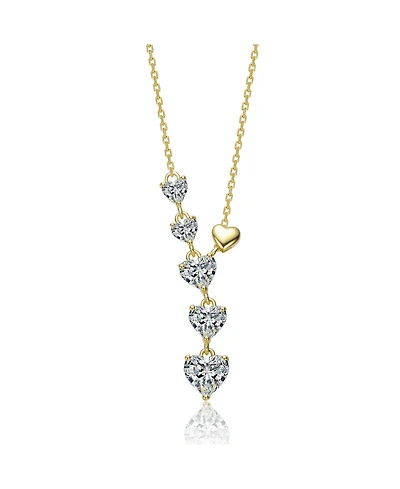 Rachel Glauber 14K Gold Plated with Clear Cubic Zirconia Six Hearts Drop Necklace