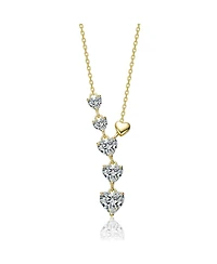 Rachel Glauber 14K Gold Plated with Clear Cubic Zirconia Six Hearts Drop Necklace
