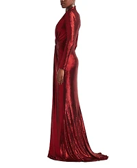 Tadashi Shoji Women's Ferrum Metallic Twist Drape Gown