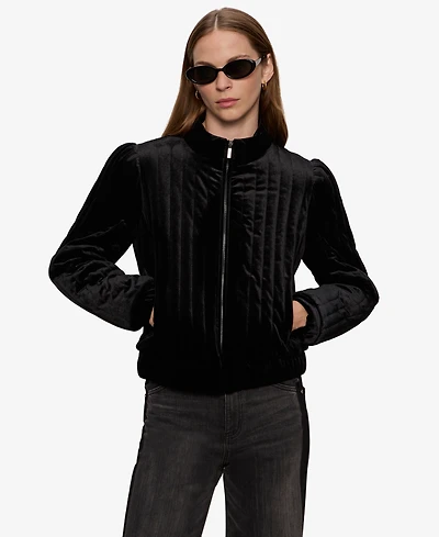 Sanctuary Women's Long Sleeve Quilted Velvet Jacket