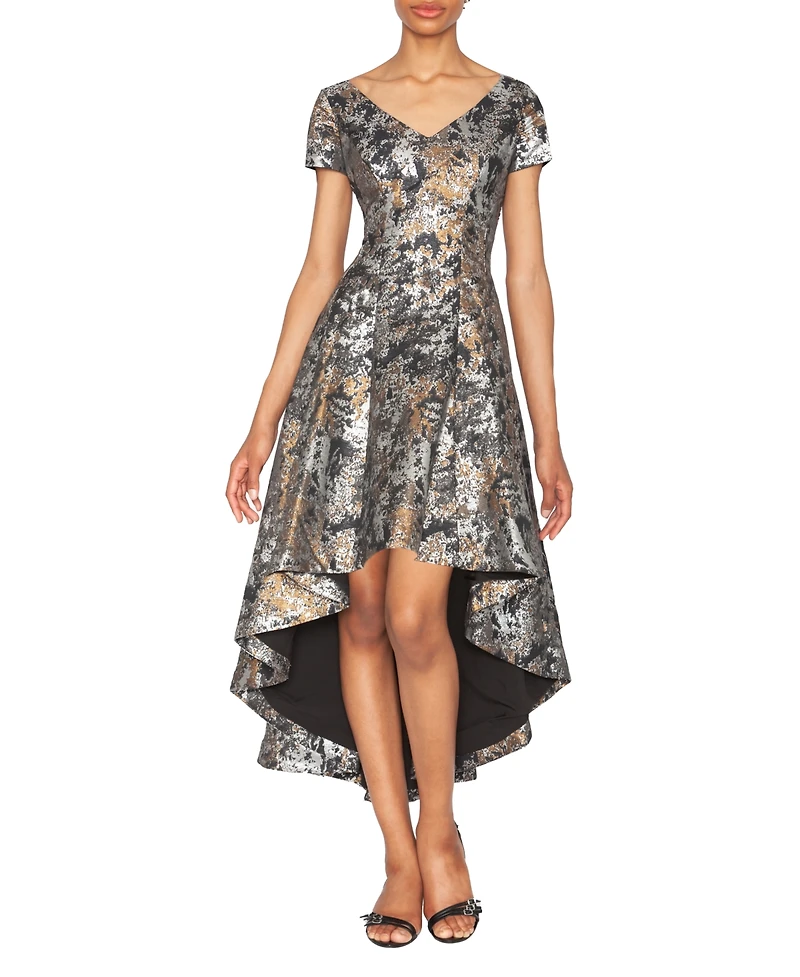 White Tie by Shani Women's V-Neck Jacquard High-Low Dress