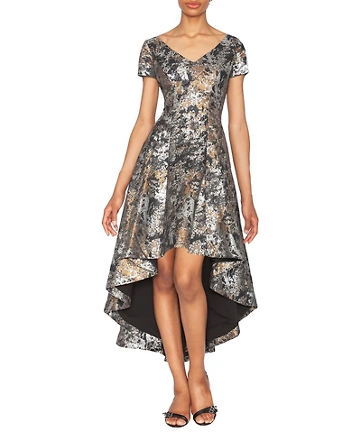 White Tie by Shani Women's V-Neck Jacquard High-Low Dress