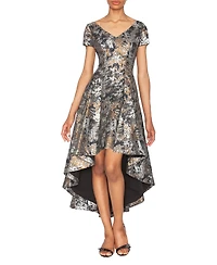 White Tie by Shani Women's V-Neck Jacquard High-Low Dress