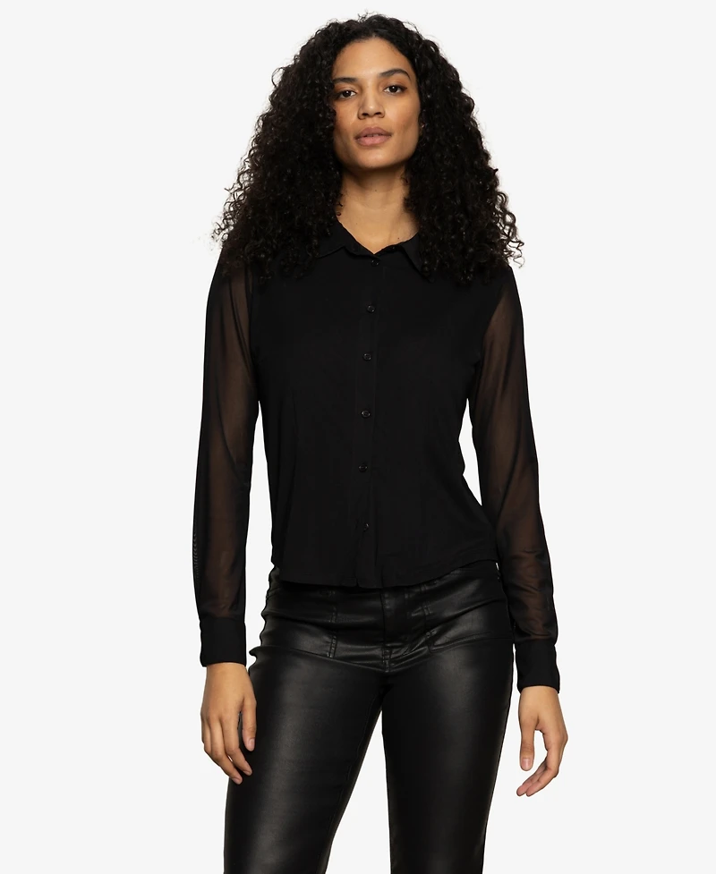 Sanctuary Women's Fitted Mesh Button Down Shirt