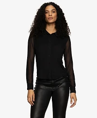 Sanctuary Women's Fitted Mesh Button Down Shirt