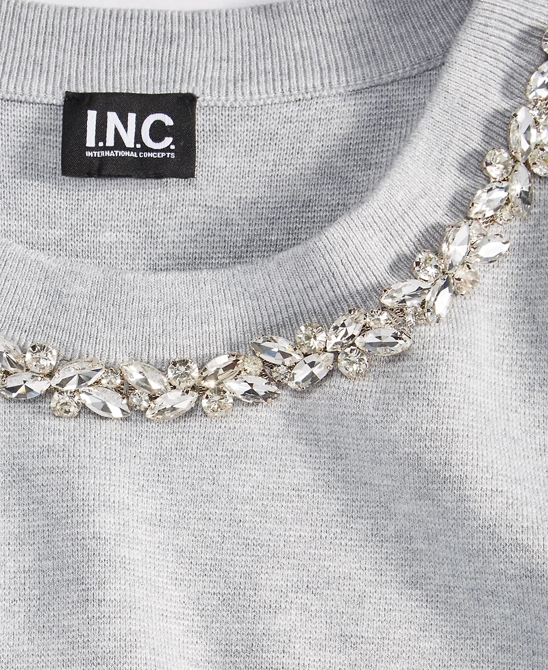 I.n.c. International Concepts Women's Short-Sleeve Embellished-Neck Sweater, Macy's Exclusive