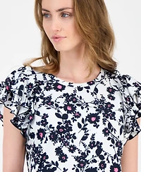 Tommy Hilfiger Women's Floral Ruffled Cap-Sleeve Top