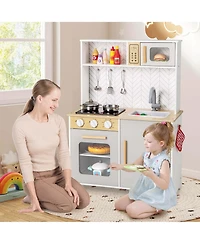 Kids Kitchen Playset with Lights Sounds Microwave Stoves Oven Cooking Accessories