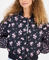 Rebel Veil Juniors' Floral-Print Quilted Bomber Jacket