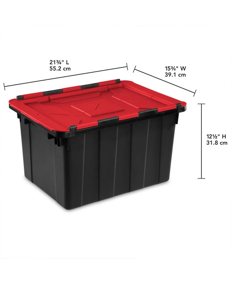 Sterilite 12 Gallon Hinged Lid Industrial Tote, Stackable Storage Bin, 6 Pack