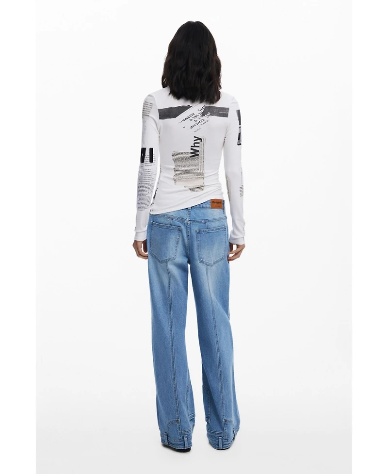 Desigual Women's Ribbed newspaper T-shirt