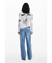 Desigual Women's Ribbed newspaper T-shirt