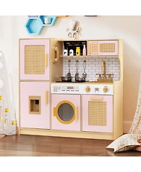 Wooden Kids Kitchen Playset Pretend Play with Real Sounds Lights