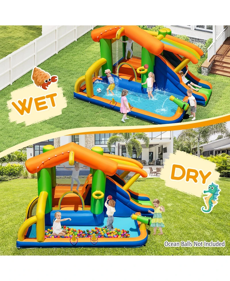 Gymax 8-in-1 Inflatable Bounce House Water Park w/Slide Water Cannon w/ 480W Blower