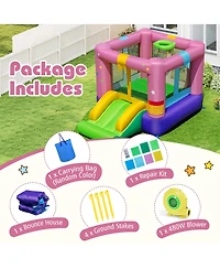 Gymax Inflatable Bounce House Bouncy Castle w/Slide & Basketball Rim 480W Blower
