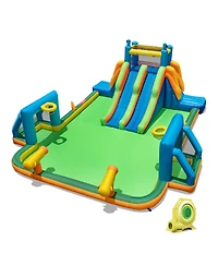 Gymax Inflatable Water Slide w/ 2 Long Slides Pool Climbing Walls 1100 W Blower