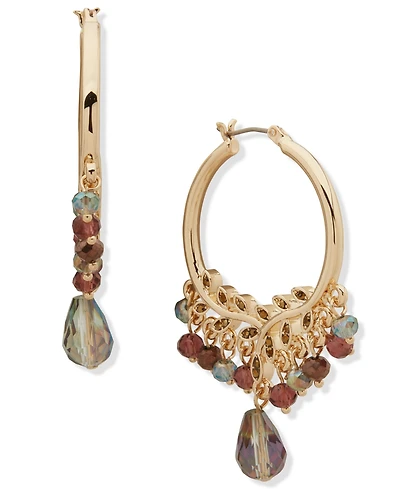 lonna & lilly Resin and Glass Stone Beaded Branch Hoop Earrings