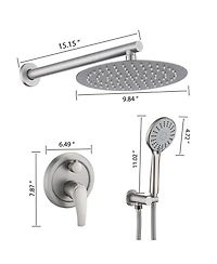 Rainsken 10 Inches Wall Mounted Shower with High Pressure Rain Shower Head and 5-Function Handheld Shower Head