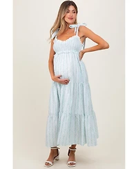 Pinkblush Maternity Floral Striped Smocked Shoulder Tie Maxi Dress