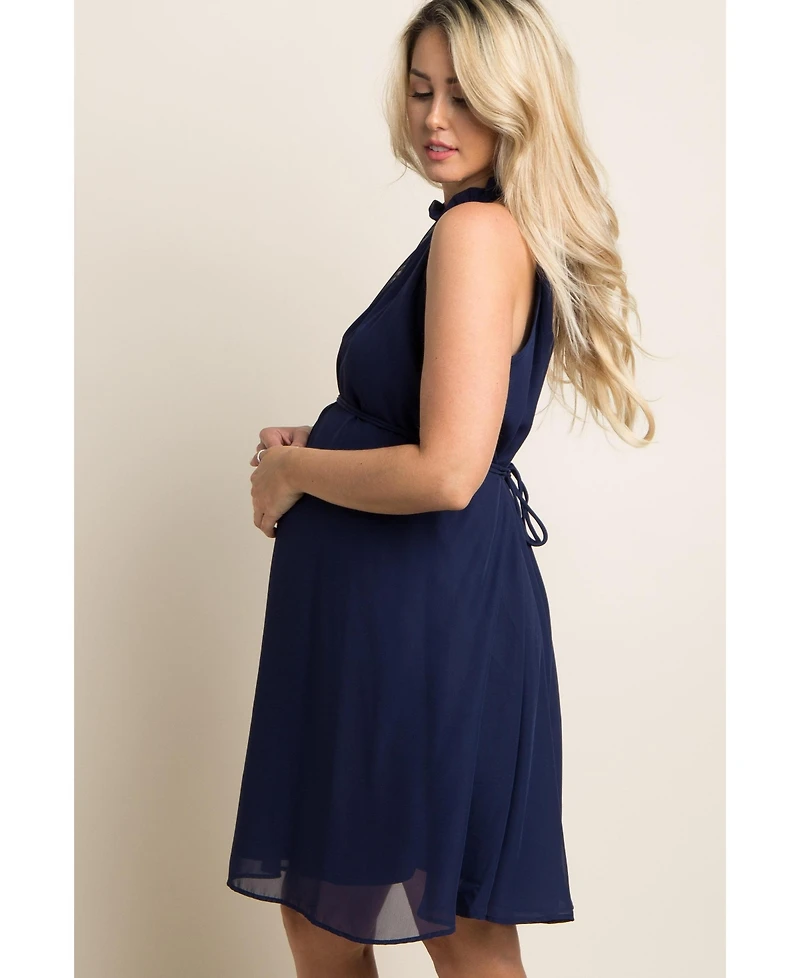 PinkBlush Black Chiffon High Neck Maternity Dress
