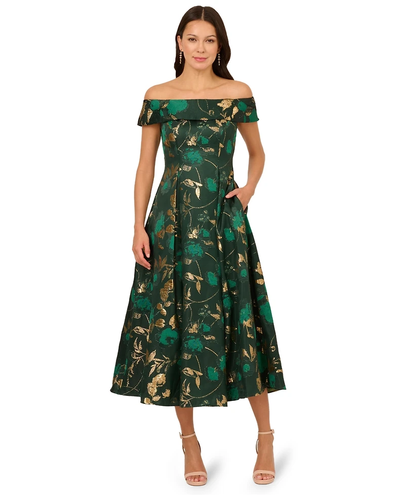 Adrianna Papell Women's Off-The-Shoulder Midi Dress