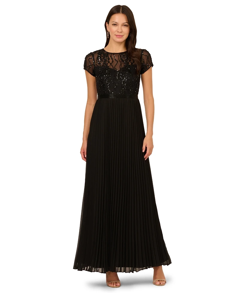 Adrianna Papell Women's Bead Pleat Long Dress