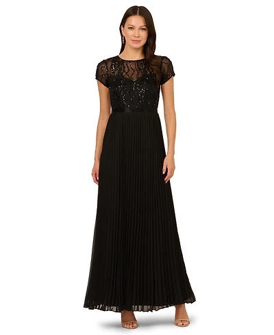 Adrianna Papell Women's Bead Pleat Long Dress