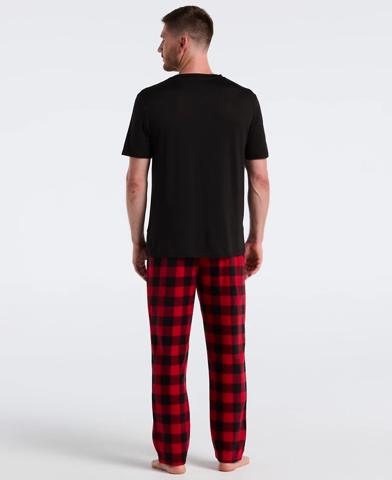 Perry Ellis Portfolio Men's Fleece Buffalo Plaid Print Sleep Pants