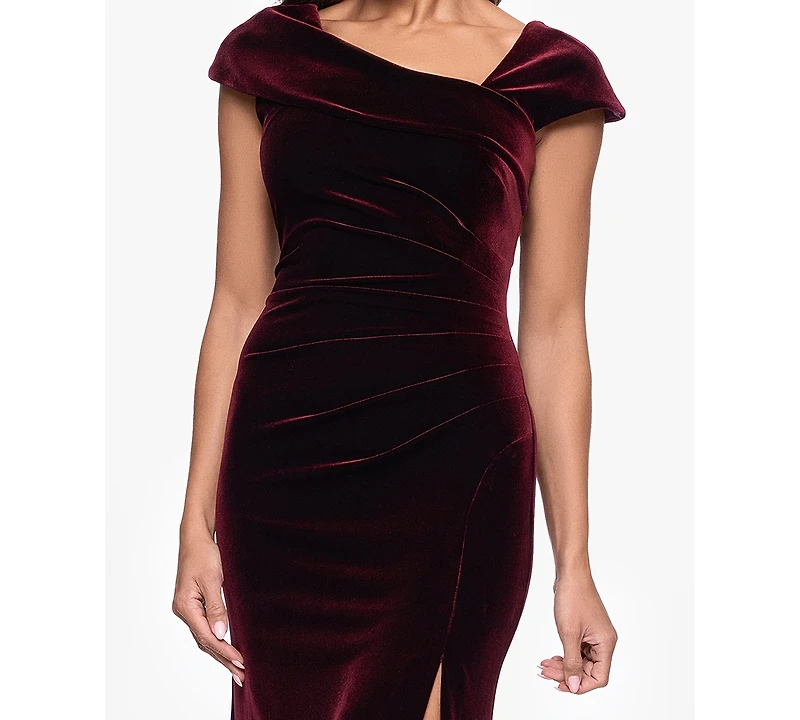 Xscape Petite Stretch Cap Sleeve Long Dress