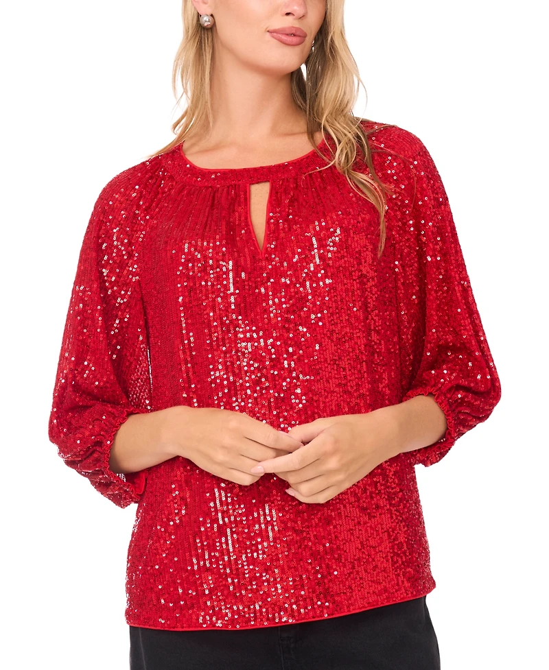 Sam & Jess Women's Sequin Detail Puff Sleeves Top