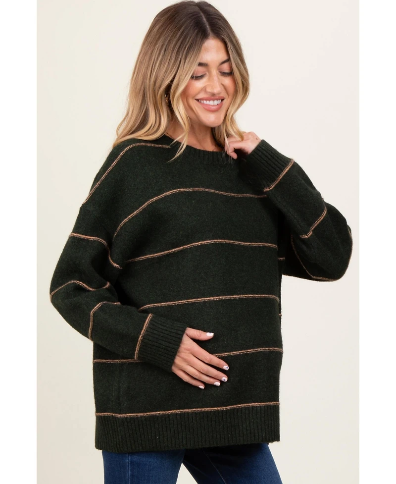 Pinkblush Olive Striped Drop Shoulder Maternity Sweater