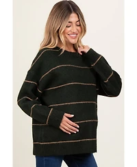 Pinkblush Olive Striped Drop Shoulder Maternity Sweater